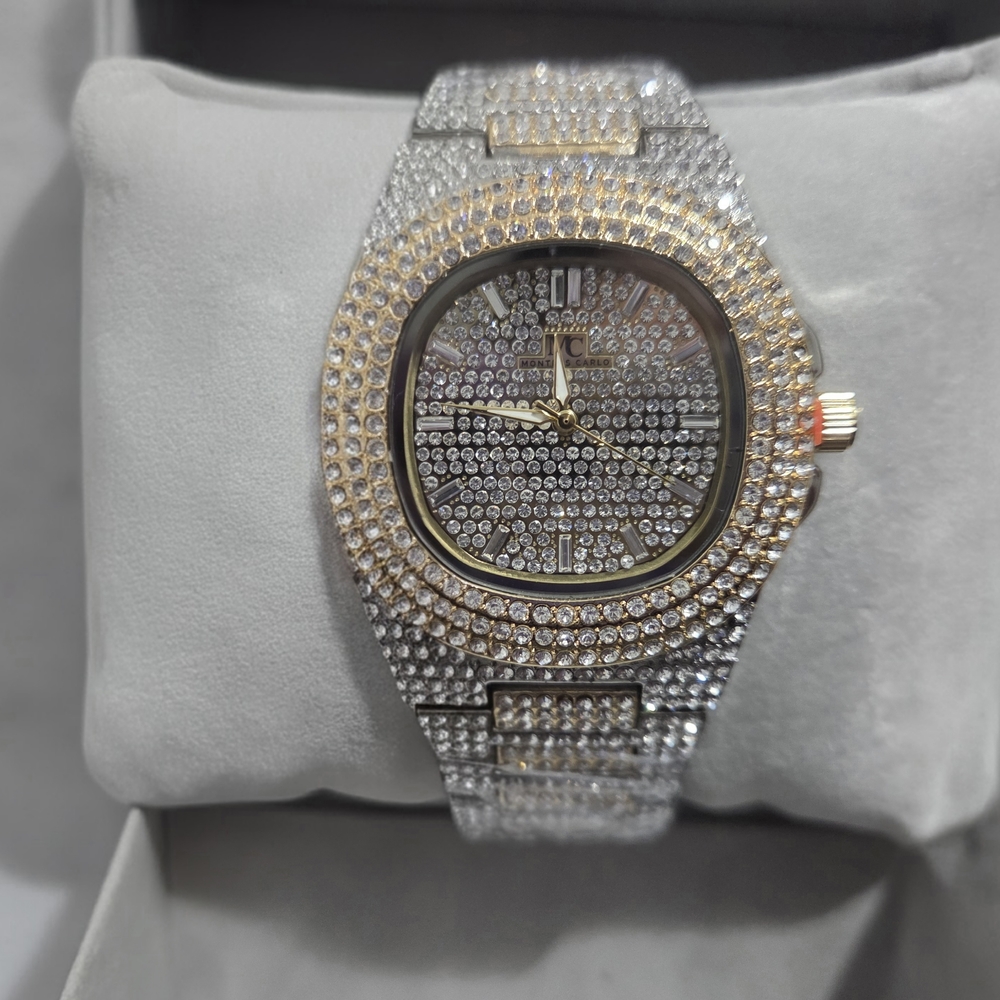 Montres Carlo Silver and Gold Bling Men's Watch L
